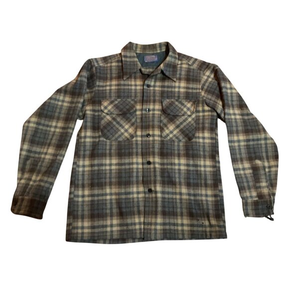 Vtg Pendleton Board Shirt M Virgin Wool Plaid Loop Collar Long Sleeve Shacket - Picture 1 of 7